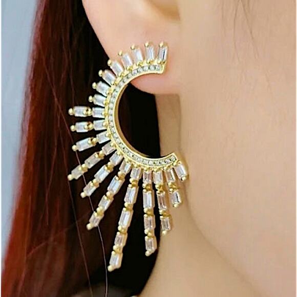 Gold Zircon Celestial Statement Earrings - Picture 3 of 8